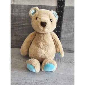 B Softies Teddy Bear Plush Cara-Mellow 11" Brown w/ Blue Paws Soft Stuffed Toy